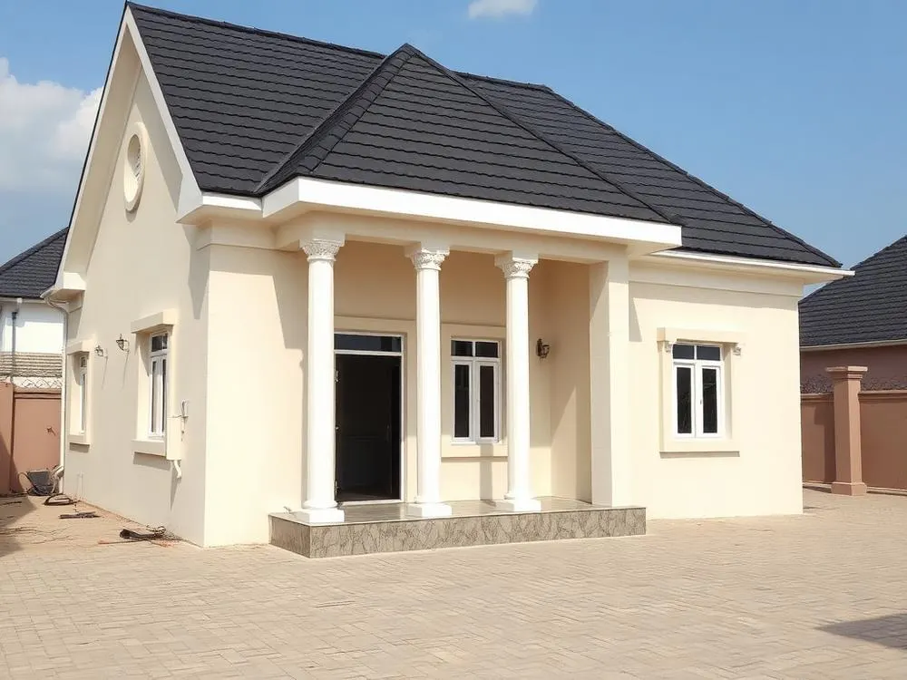 Completed bungalow with cream painted exterior walls
