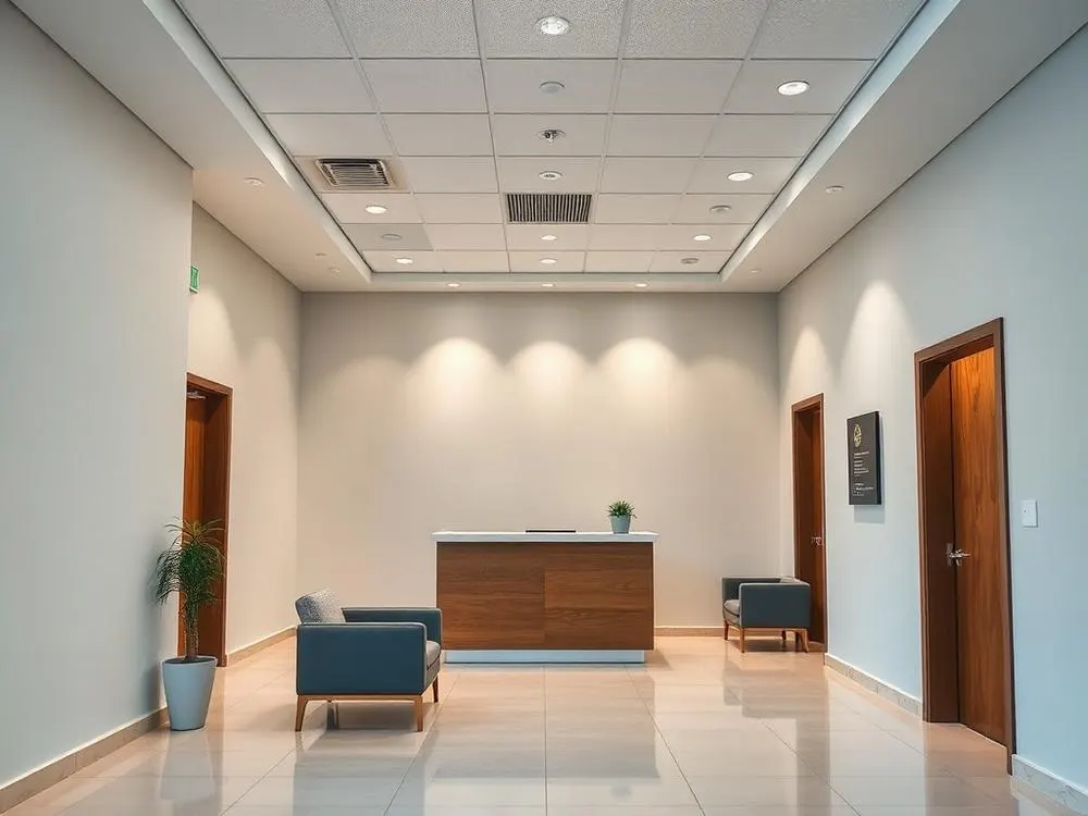 Finished office reception with POP ceiling and painted walls